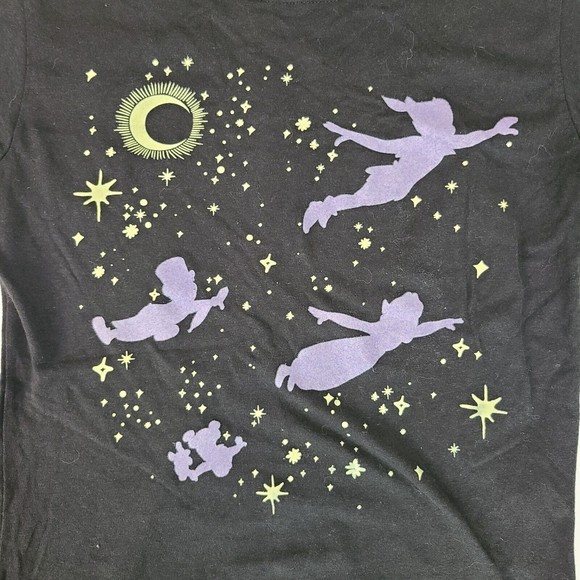 Disney Peter Pan Starry Flight Silhouette Jr (Small) Glow in the Dark T-Shirt - Picture 2 of 5